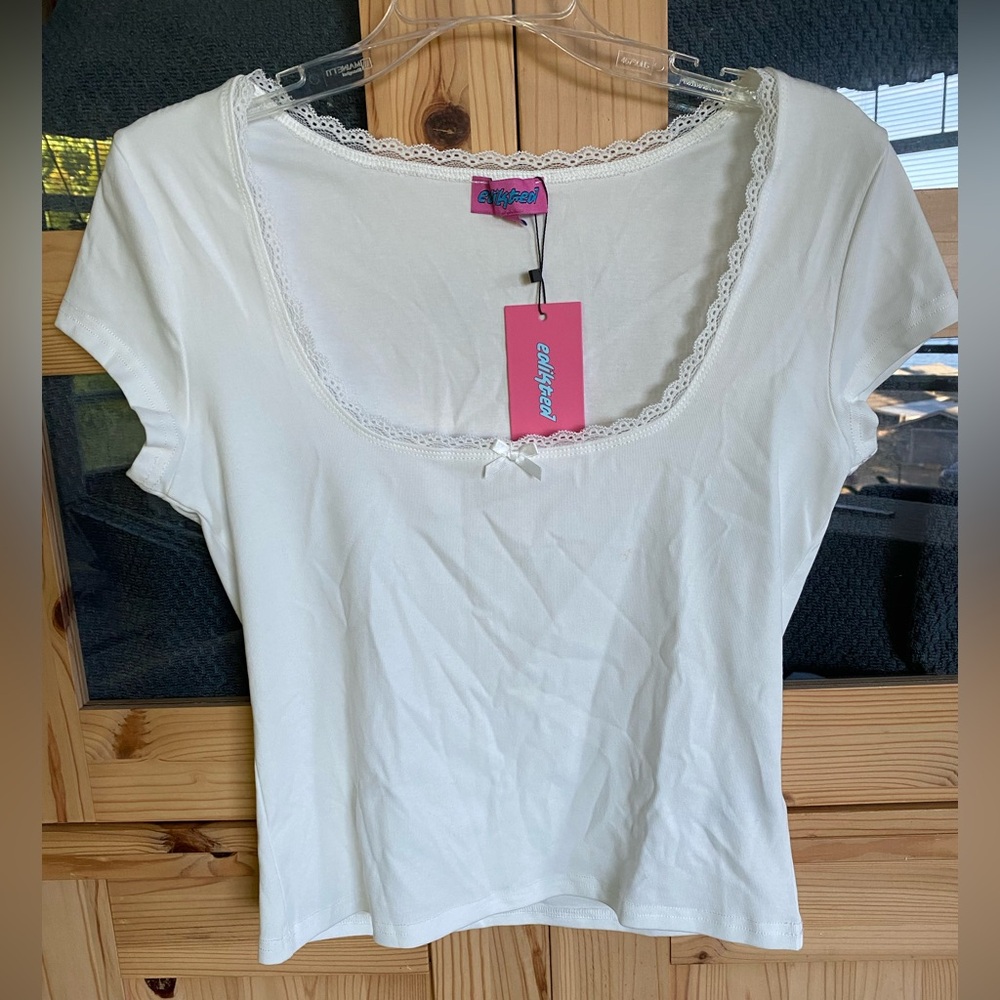 Edikted White Lace Trim Blouse